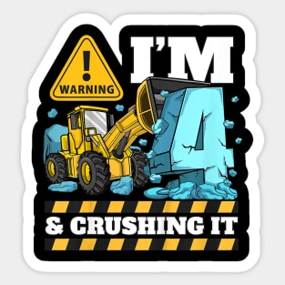 Kids Construction Truck 4th Birthday Shirt Boy 4 Bulldozer Digger Sticker